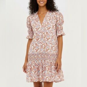 Oliphant Smocked Drop Mini- Lucia White/Orange Floral Cotton Size Medium